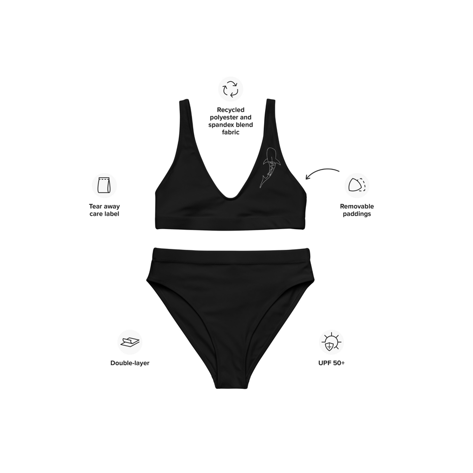 Whale Shark Lines Recycled High-waisted Bikini: Black