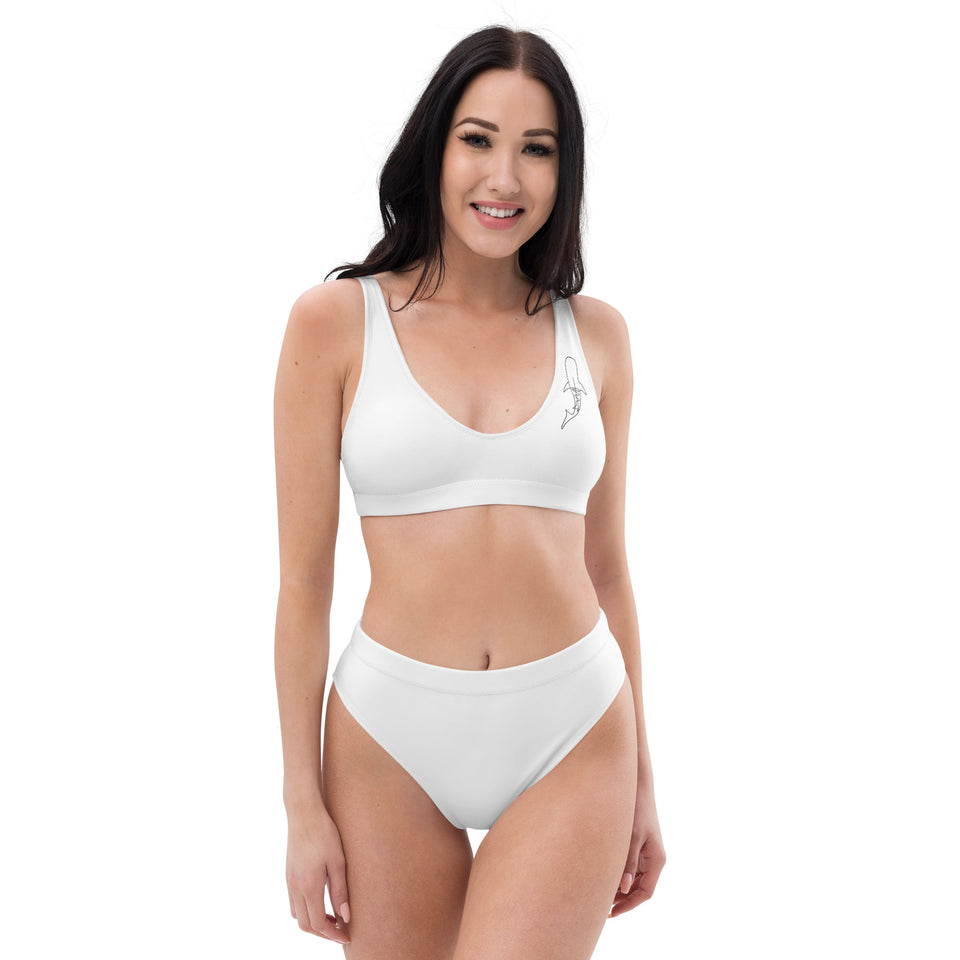 Whale Shark Lines Recycled High-waisted Bikini: White