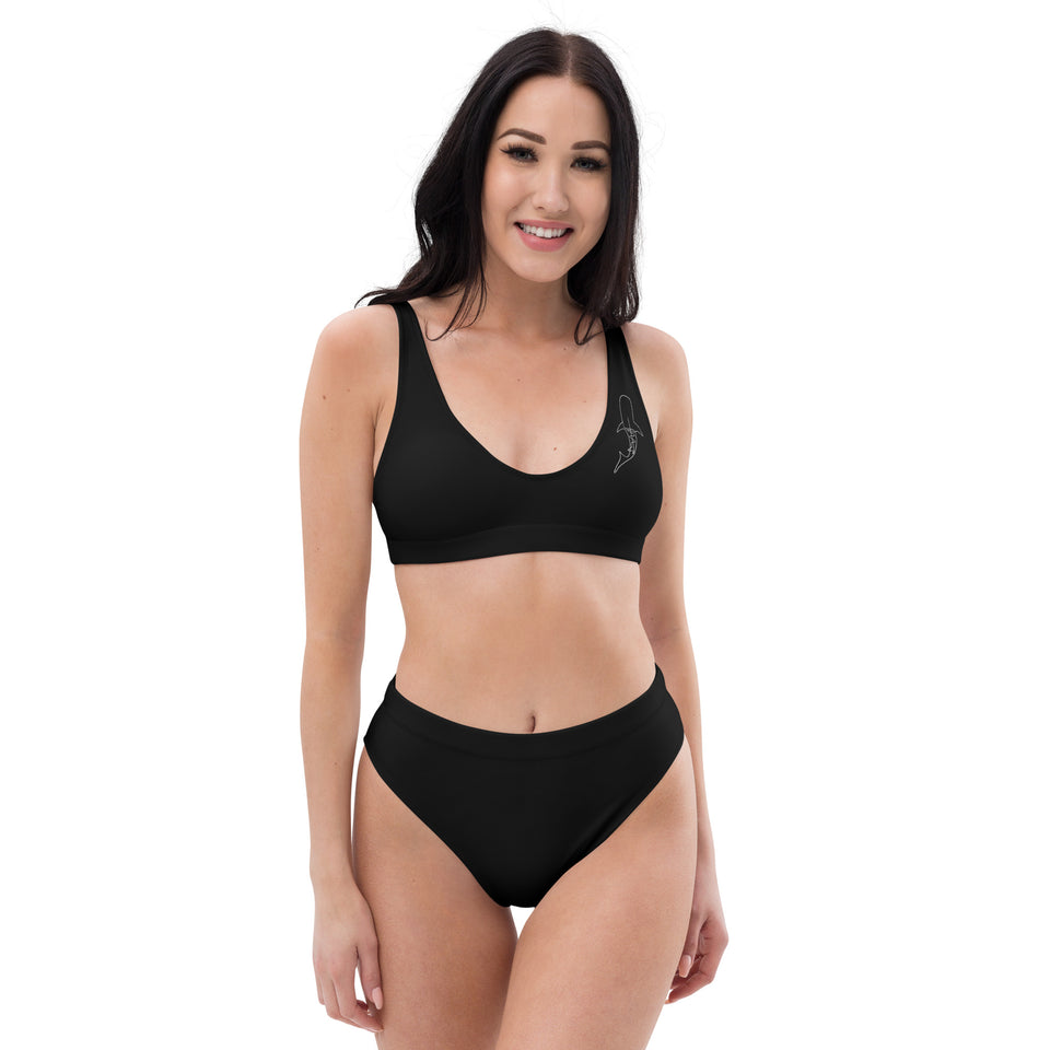 Whale Shark Lines Recycled High-waisted Bikini: Black