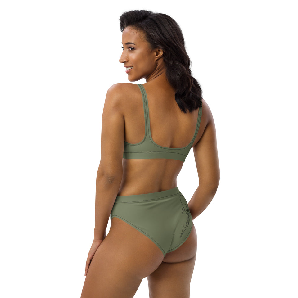 Whale Shark Lines Recycled High-waisted Bikini: Lotus.Eco Green