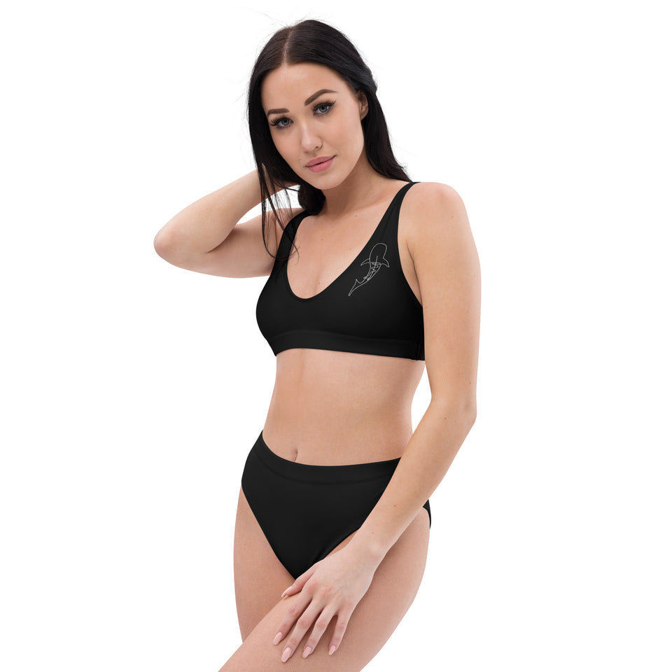 Whale Shark Lines Recycled High-waisted Bikini: Black