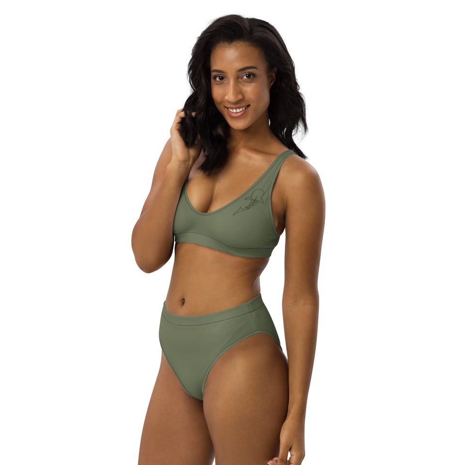 Whale Shark Lines Recycled High-waisted Bikini: Lotus.Eco Green